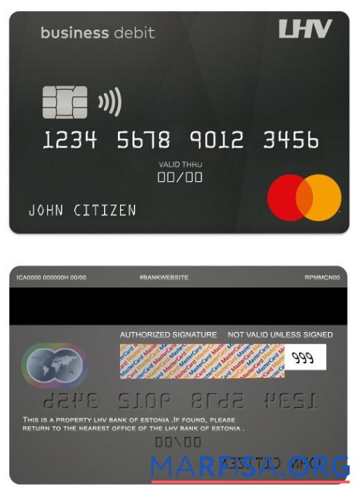 Downloadable Estonia LHV bank business debit mastercard sample